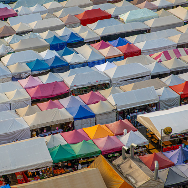 Pieces of tents, large bazaars