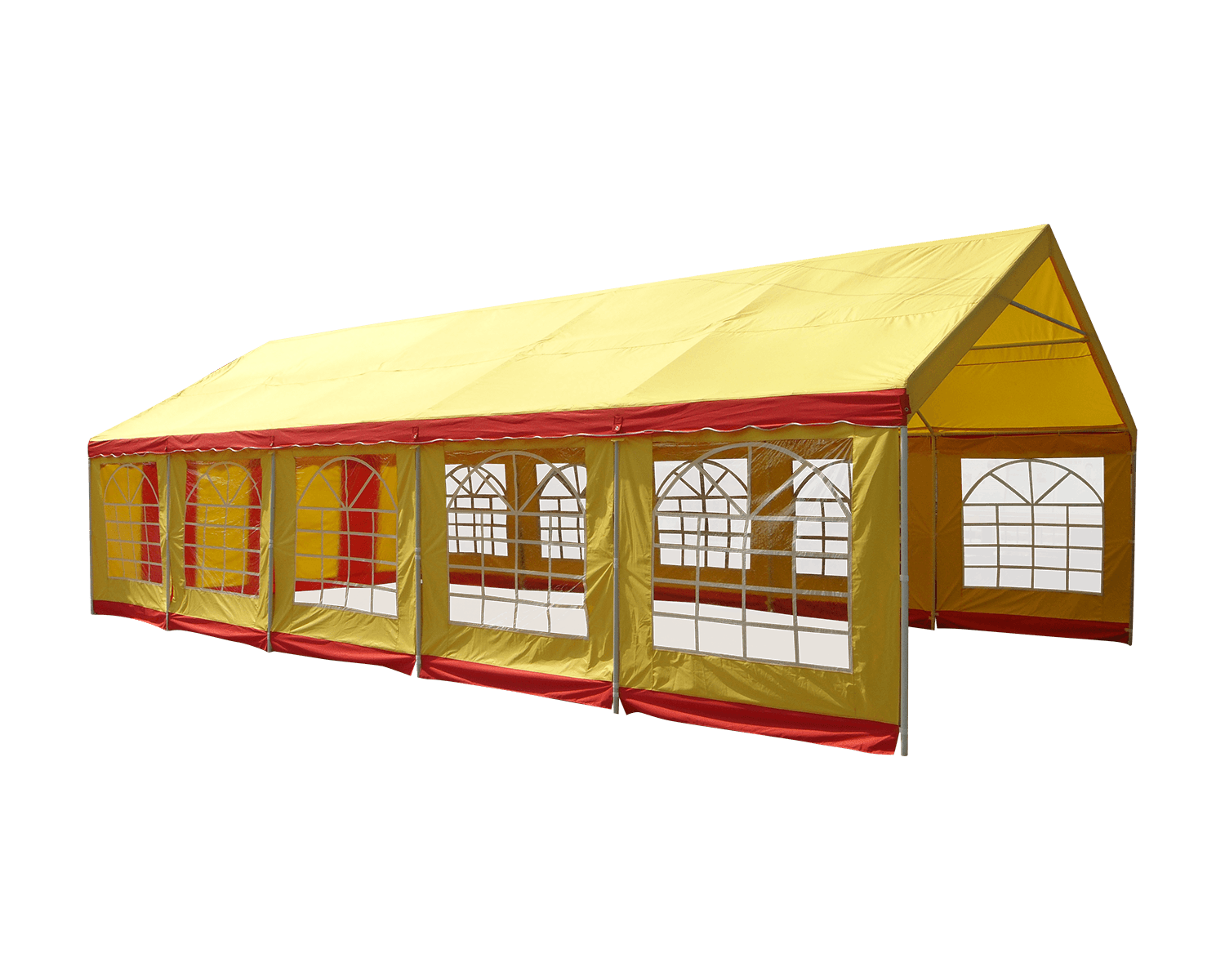 yellow and red fabric matching large party tent